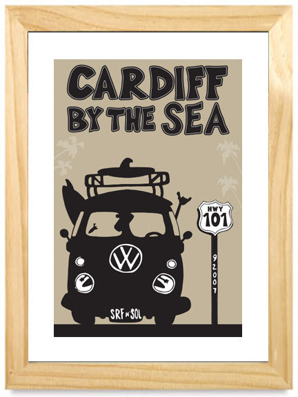 CARDIFF ~ BUS ~ SHKA SOL ~ SIGNED MAT ~ NATURAL FRAME ~ 16x20