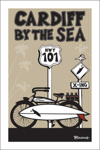 CARDIFF BY THE SEA ~ AUTOCYCLE ~ SURFBOARD ~ 12x18