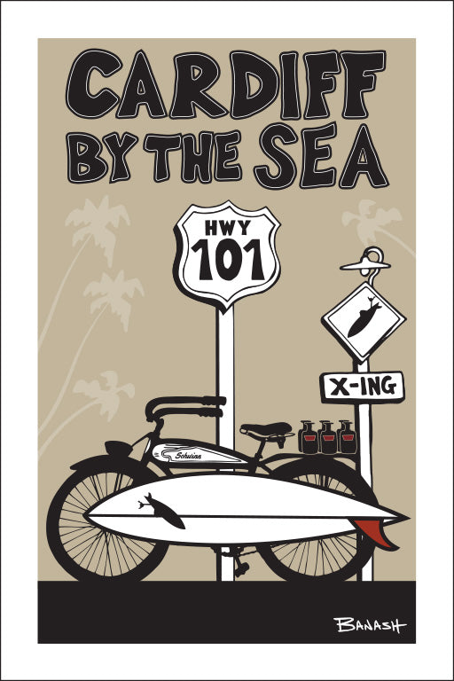 CARDIFF BY THE SEA ~ AUTOCYCLE ~ SURFBOARD ~ 12x18