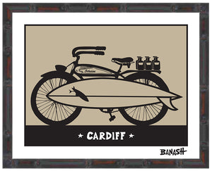 BEER RUN ~ AUTOCYCLE ~ SURFBOARD ~ CARDIFF BY THE SEA ~ 16x20