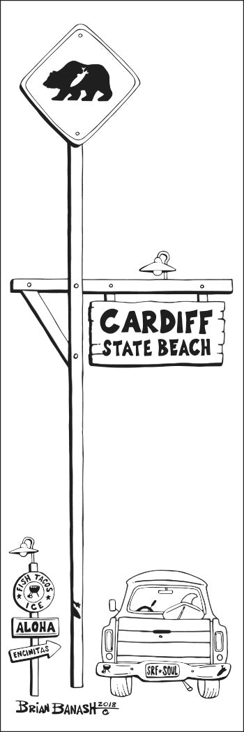 CARDIFF STATE BEACH ~ CALIF BEAR ~ SURF XING ~ 8x24