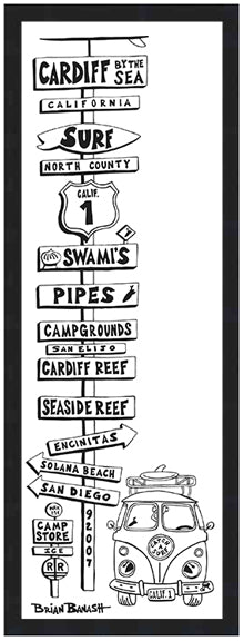 CARDIFF BY THE SEA ~ TOWN SURF BREAKS ~ SIGN POST ~ 8x24