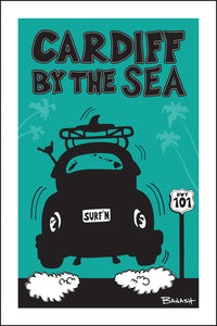 CARDIFF BY THE SEA ~ SURF BUG TAIL AIR ~ BLACK N TAN ~ 12x18