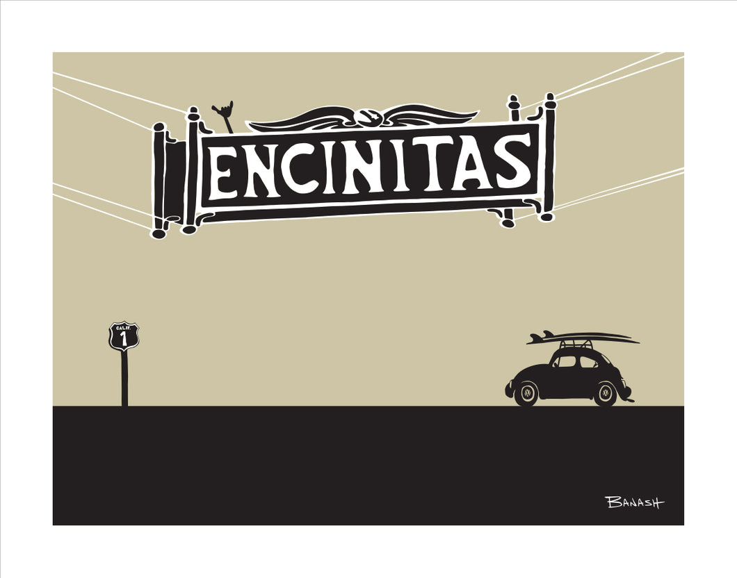 ENCINITAS ~ TOWN SIGN ~ SURF BUG ~ 16x20