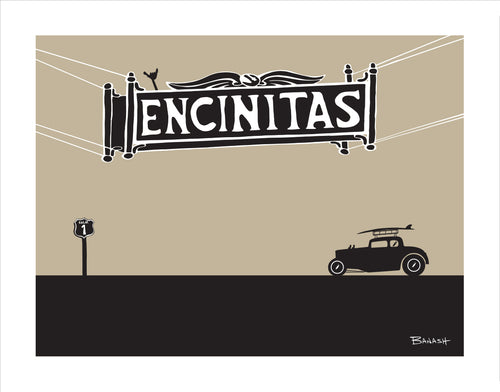 ENCINITAS ~ TOWN SIGN ~ SURF FORD COUPE ~ 16x20