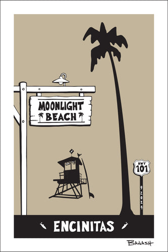 ENCINITAS ~ MOONLIGHT BEACH ~ TOWN SIGN ~ PALM ~ 12x18