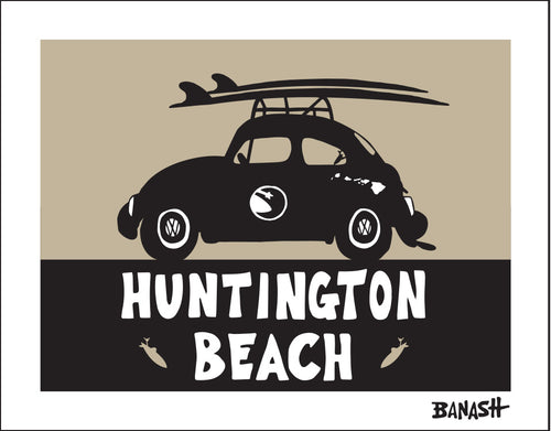 HUNTINGTON BEACH ~ BLACK N TAN ~ SURF BUG ~ 16x20