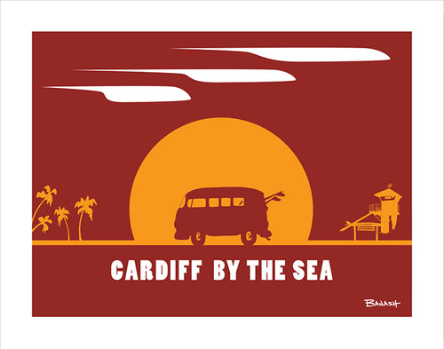 CARDIFF BY THE SEA ~ SURF BUS ~ SUNDOWN ~ 16x20