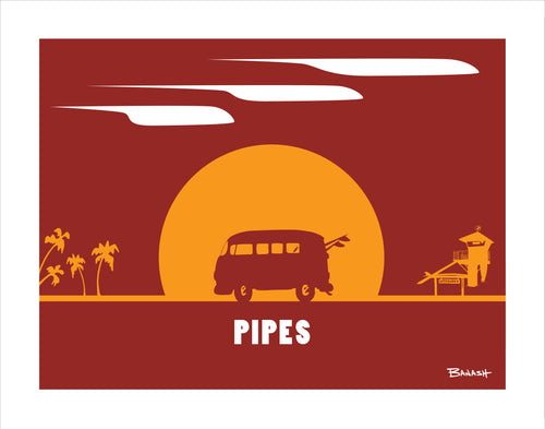 CARDIFF BY THE SEA ~ PIPES ~ SURF BUS ~ SUNDOWN ~ 16x20