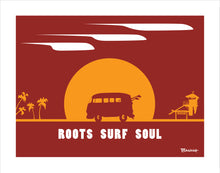 Load image into Gallery viewer, CARDIFF BY THE SEA ~ ROOTS SURF SOUL ~ SURF BUS ~ SUNDOWN ~ 16x20