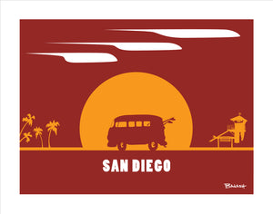 CARDIFF BY THE SEA ~ SAN DIEGO ~ SURF BUS ~ SUNDOWN ~ 16x20