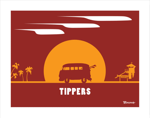 CARDIFF BY THE SEA ~ TIPPERS ~ SURF BUS ~ SUNDOWN ~ 16x20