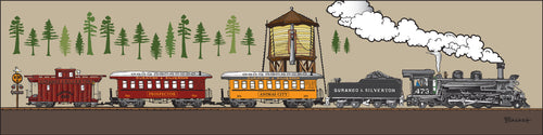 D&SNG RR ~ LOCOMOTIVE 473 ~ COACH ~ CABOOSE ~ WATER TOWER ~ PINES ~ 12x48