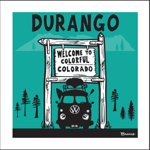 DURANGO ~ WELCOME TO COLORADO SIGN ~ BUS GRILL ~ SEAFOAM ~ 12x12