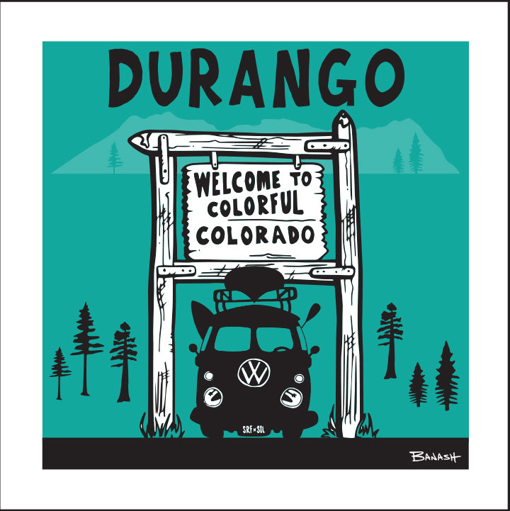 DURANGO ~ WELCOME TO COLORADO SIGN ~ BUS GRILL ~ SEAFOAM ~ 12x12