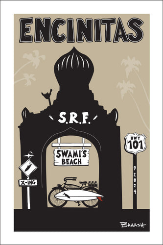 ENCINITAS ~ SRF TEMPLE ~ SWAMIS BEACH ~ SURF SCHWINN AUTOCYCLE ~ 12x18