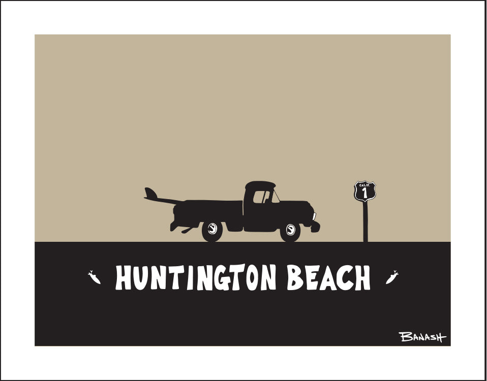 HUNTINGTON BEACH ~ BLACK N TAN ~ SURF PICKUP ~ 16x20