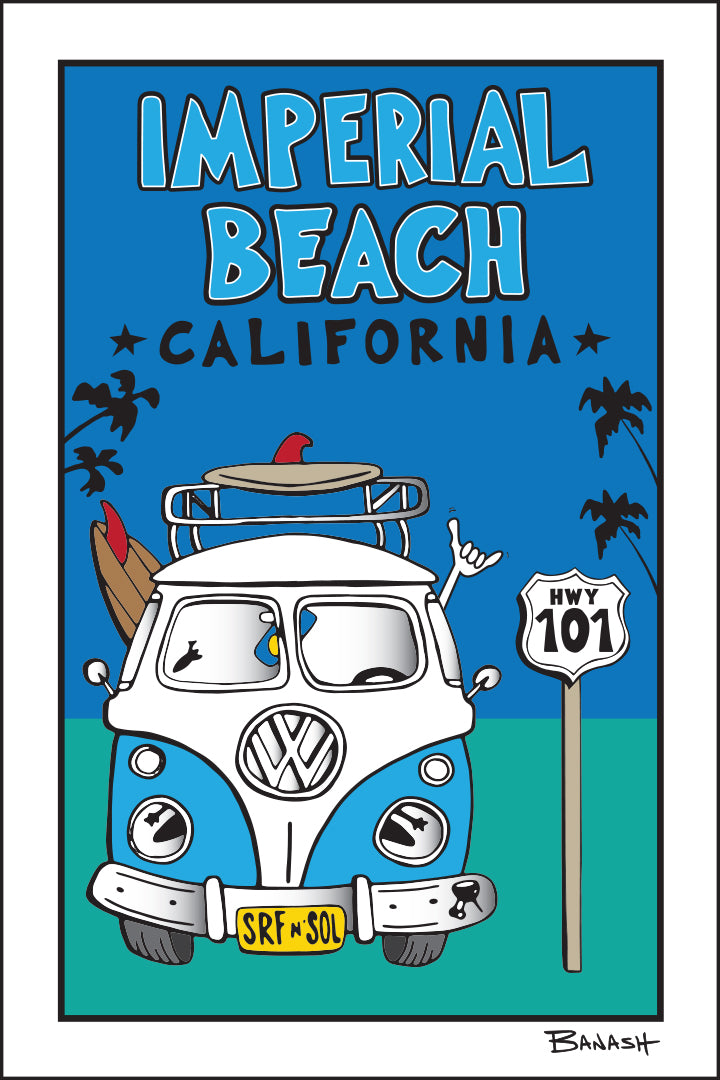 IMPERIAL BEACH ~ SIMPLE SURF VW BUS GRILL ~ 12x18
