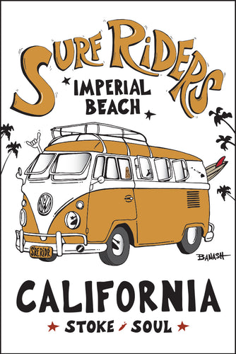 IMPERIAL BEACH ~ SURF RIDERS ~ CALIF STYLE BUS ~ 12x18