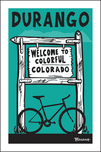 DURANGO ~ WELCOME SIGN ~ MOUNTAIN BIKE ~ 12x18