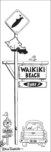 WAIKIKI ~ TOWN SIGN ~ SURF XING ~ 8x24