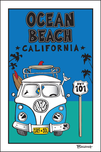 OCEAN BEACH ~ SURF VW BUS GRILL ~ 12x18