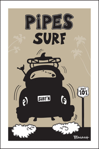 PIPES ~ SURF ~ CARDIFF BY THE SEA ~ SURF BUG TAIL AIR ~ 12x18