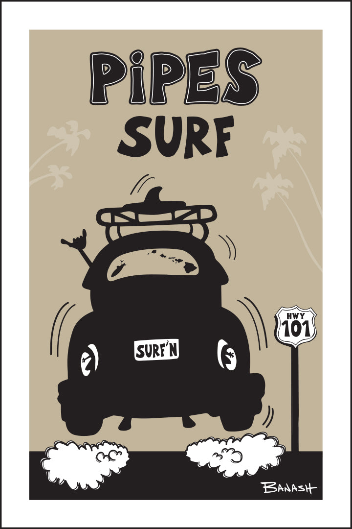 PIPES ~ SURF ~ CARDIFF BY THE SEA ~ SURF BUG TAIL AIR ~ 12x18