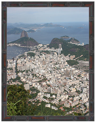 BRAZIL ~ RIO DE JANEIRO ~ DISTANT SUGAR LOAF ~ BAMBOO FRAMED PRINT ~ 11x14