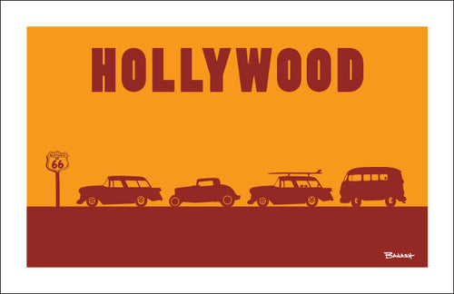 ROUTE 66 ~ HOLLYWOOD ~ HOT RODS ~ 12x18