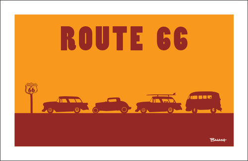 ROUTE 66 ~ HOT RODS ~ 12x18
