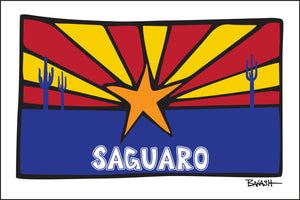 SAGUARO ~ SUNRISE ~ ARIZONA FLAG ~ LOOSE ~ 12x18