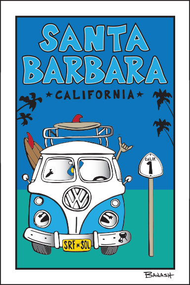 SANTA BARBARA ~ SURF VW BUS GRILL ~ 12x18