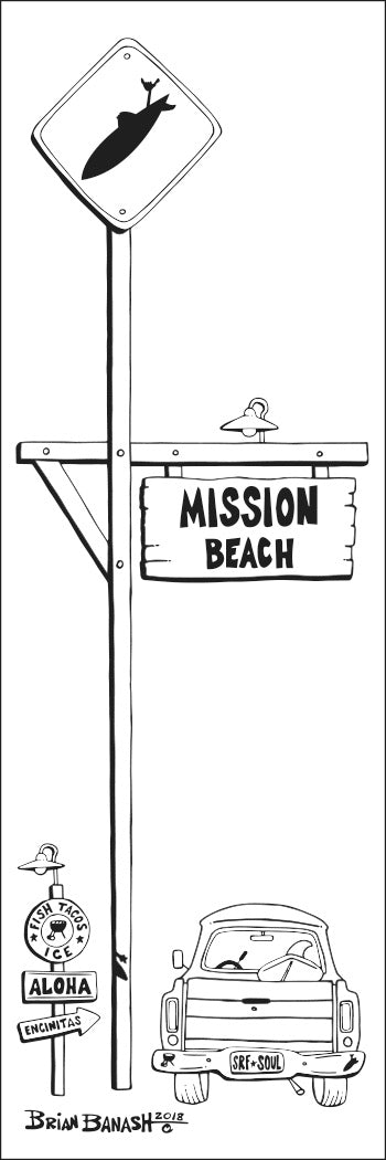 MISSION BEACH ~ TOWN SIGN ~ SURF XING ~ 8x24