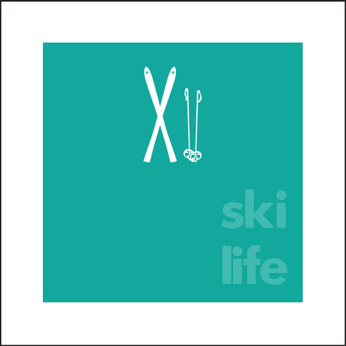 SKI LIFE ~ SKIIS ~ SEAFOAM ~ 12x12