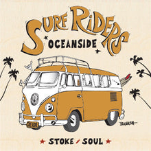 Load image into Gallery viewer, OCEANSIDE ~ SURF RIDERS ~ CALIF STYLE VW BUS ~ BIRCH WOOD PRINT ~ 6x6