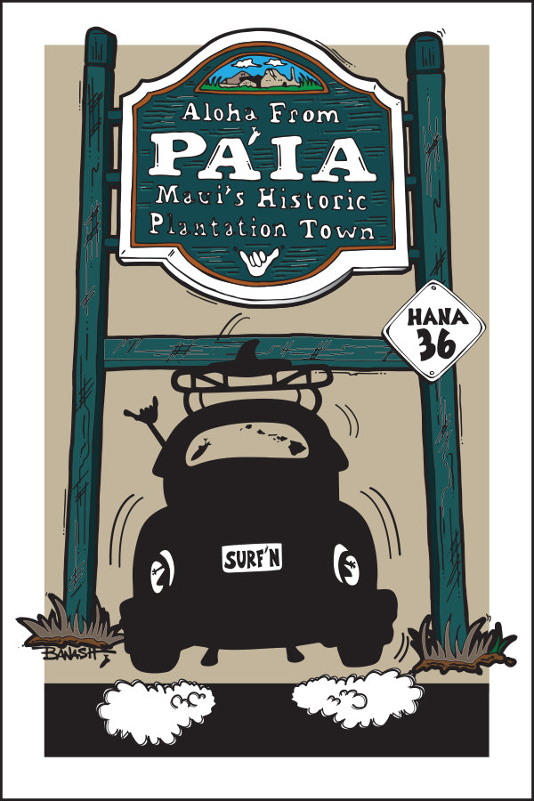PAIA ~ TOWN SIGN ~ SURF BUG TAIL AIR ~ 12x18
