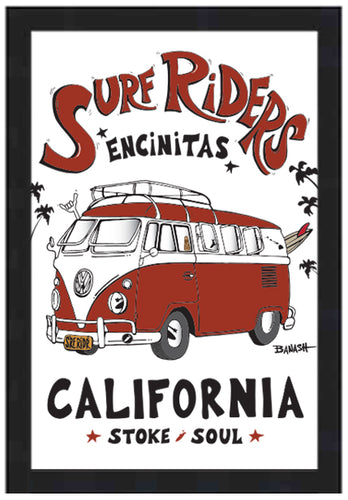 ENCINITAS ~ SURF RIDERS ~ CALIF STYLE BUS ~ 12x18