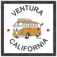 Load image into Gallery viewer, VENTURA ~ CALIF. SURF BUS ~ BAMBOO FRAMED PRINT ~ 12x12