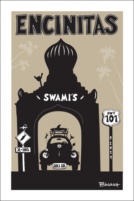ENCINITAS ~ SRF TEMPLE ~ SWAMIS ~ SURF BUG ~ 12x18
