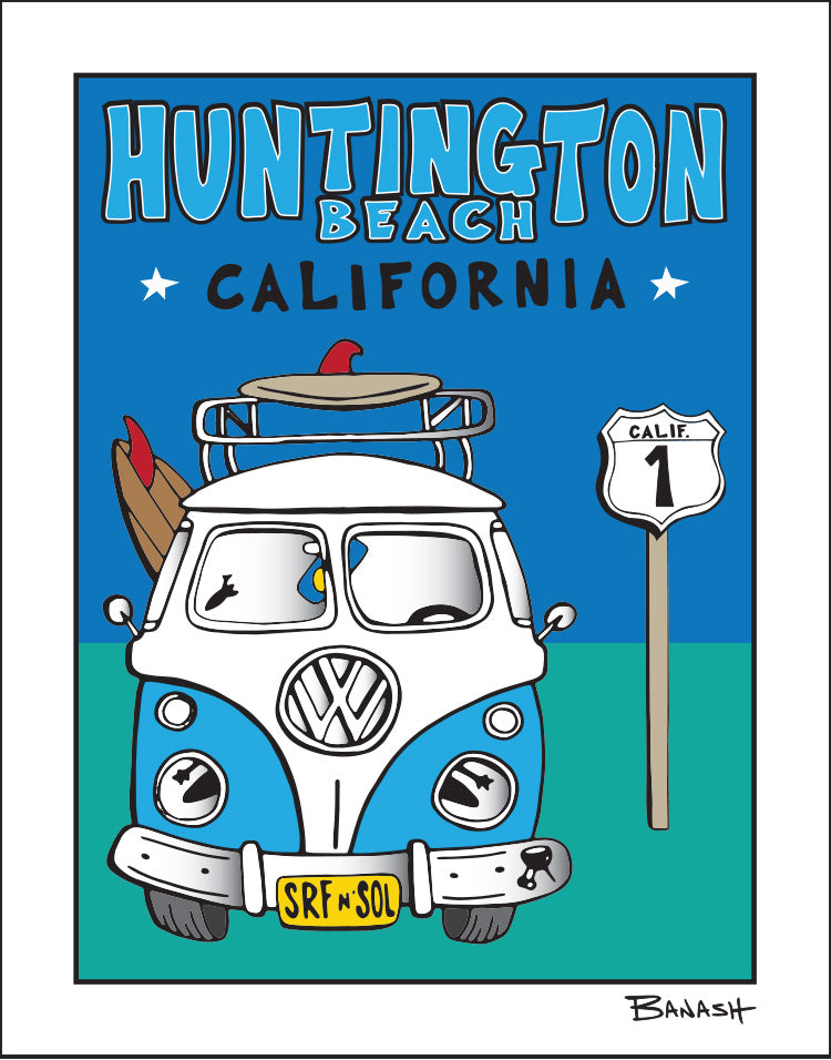 HUNTINGTON BEACH ~ SURF VW BUS GRILL ~ 16x20