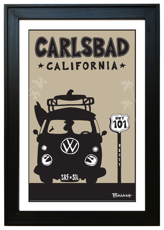 CARLSBAD ~ VW BUS GRILL ~ BLACK N TAN ~ 12x18